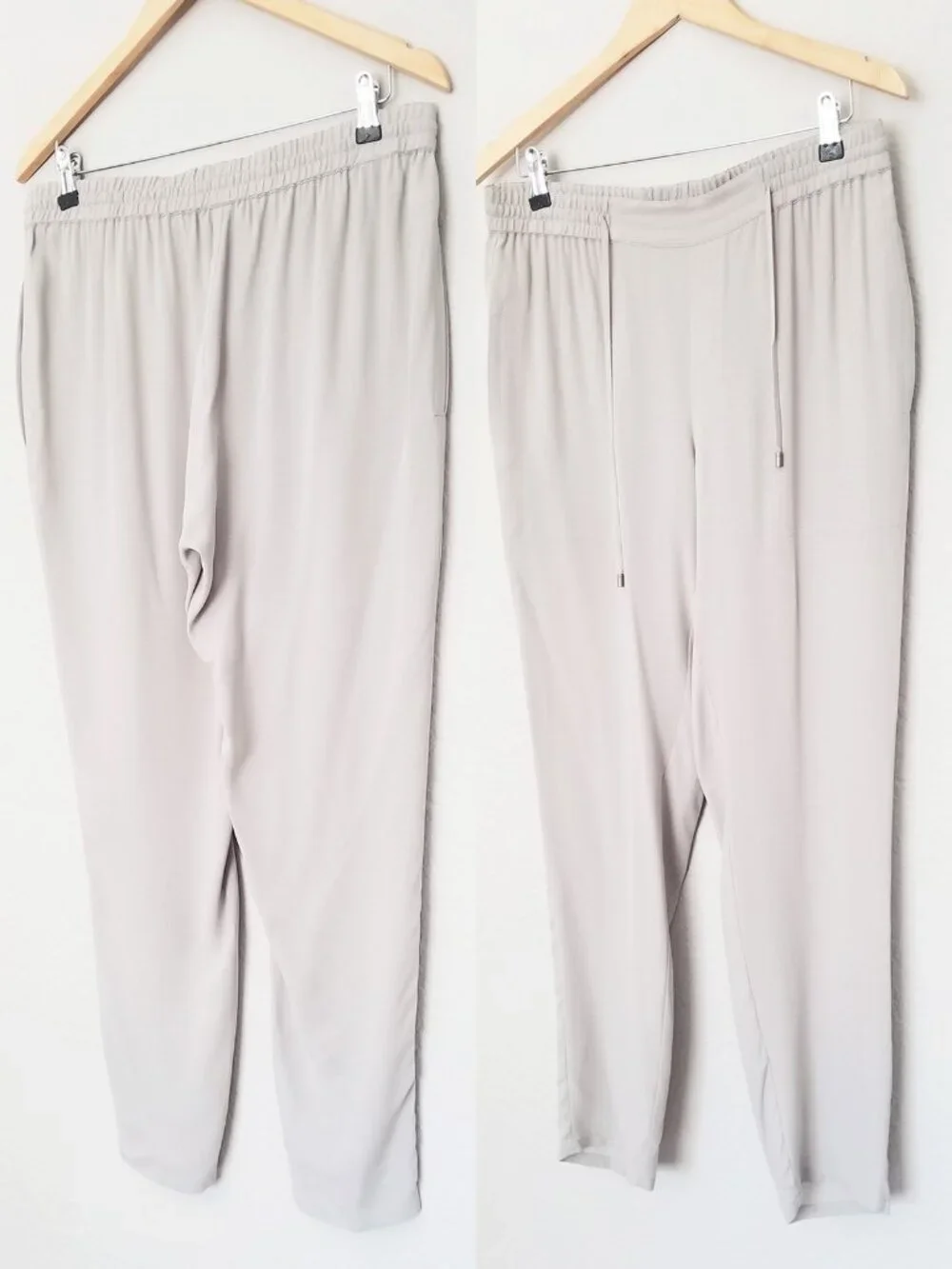 Eileen Fisher 100% Silk Georgette Ankle Pants Bone Gray Size S Drawstring $258